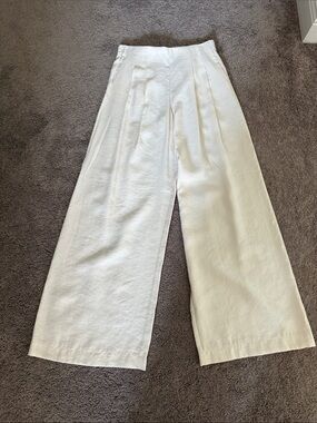 Zara Cream Elastic-Waist Wide Leg Trousers